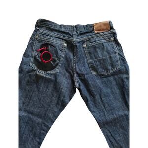 Artful Dodger Battle Ready Dark Wash Y2k 2000s Mens Jeans Embroidered 38 x 33